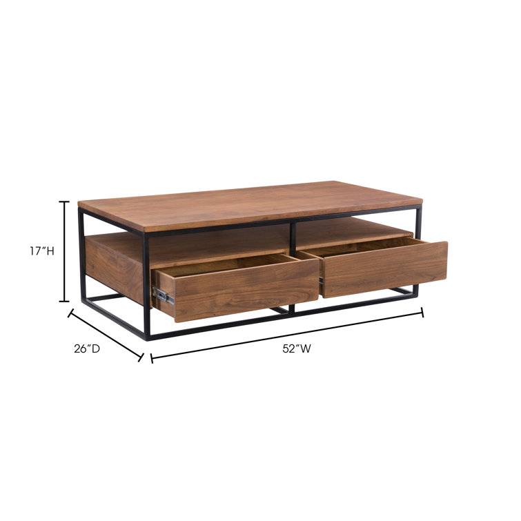 52'' Rectangular Industrial Brown Wood & Metal Coffee Table with Storage