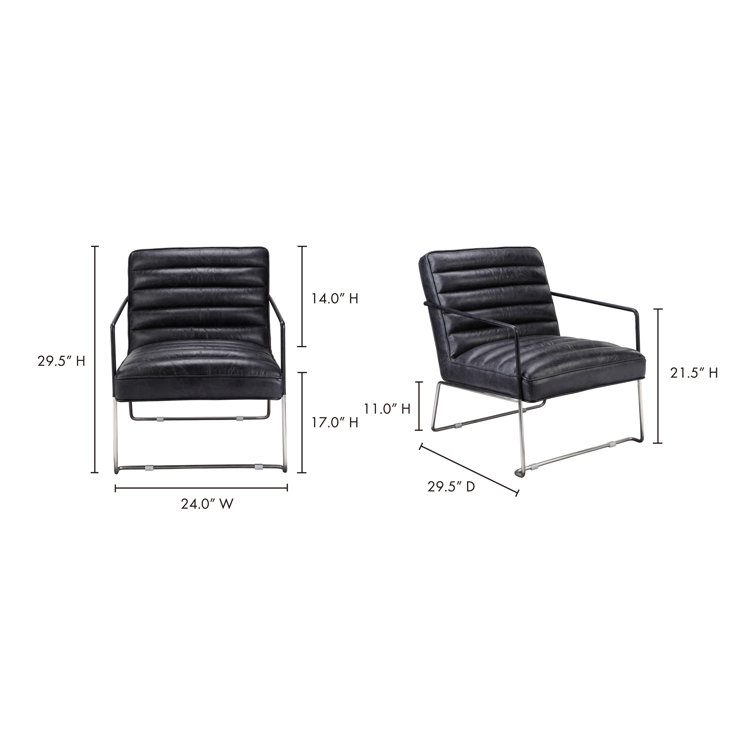 Contemporary Black Genuine Leather Slipper Accent Chair