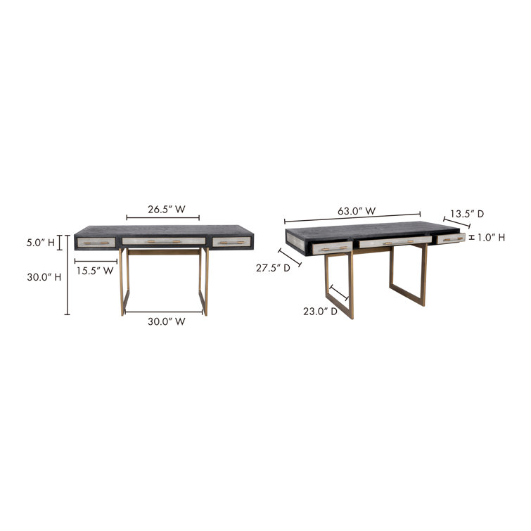 Transitional Black and Gold Home Office Desk with 3 Drawers