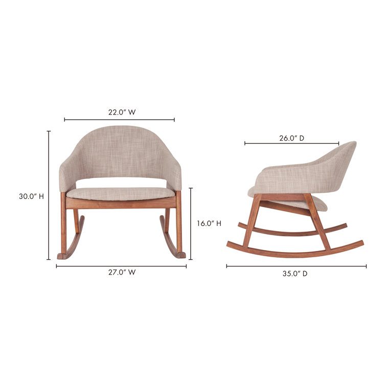 Cream Transitional 27" Accent Rocking Chair in Solid Walnut