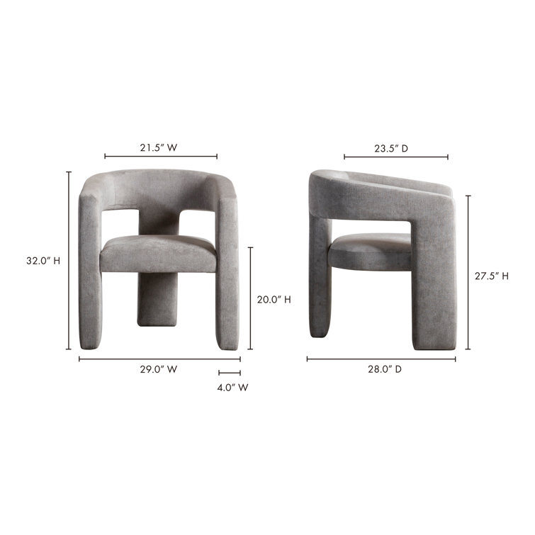 Gray Velvet Barrel Chair with Round Arms