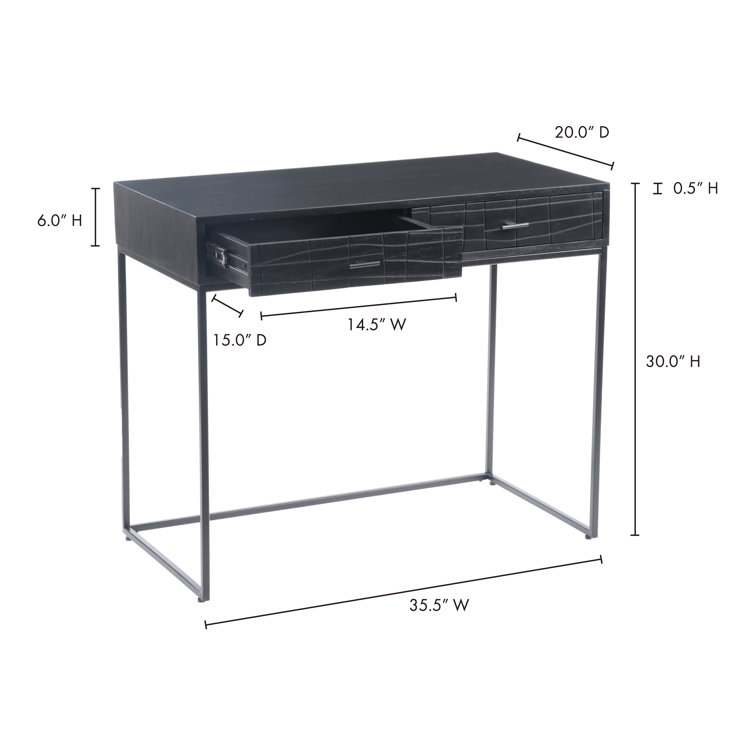 Mugello Solid Acacia Wood Desk with Textured Drawers in Black
