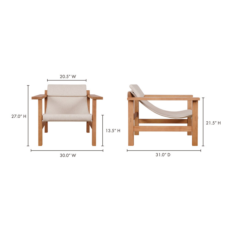 Sustainably Sourced Beige Linen & Wood Lounge Chair