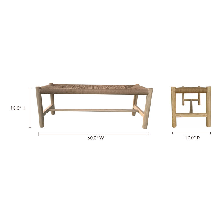 Hawthorn Natural Elm Wood Bench with Woven Fiber Rope Seat - 60"W