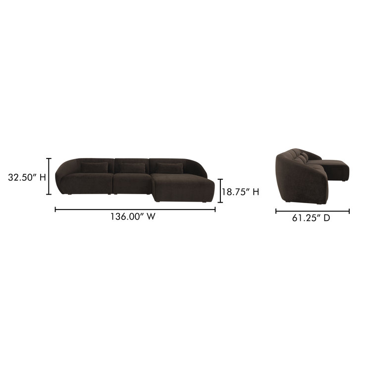 Dark Brown Polyester Modular L-Shaped Sectional Sofa