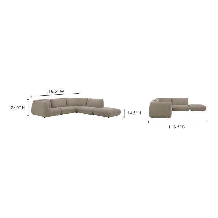 Gray Five-Piece Modular Upholstered Sectional Sofa