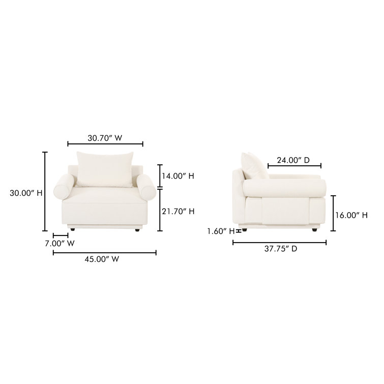 White Polyester Bolster Arm Accent Chair with Manufactured Wood Frame