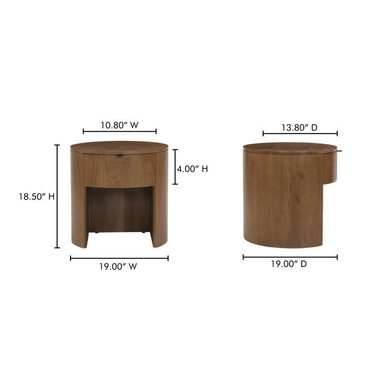 Scandinavian Solid Oak 1-Drawer Round Nightstand with Open Shelf
