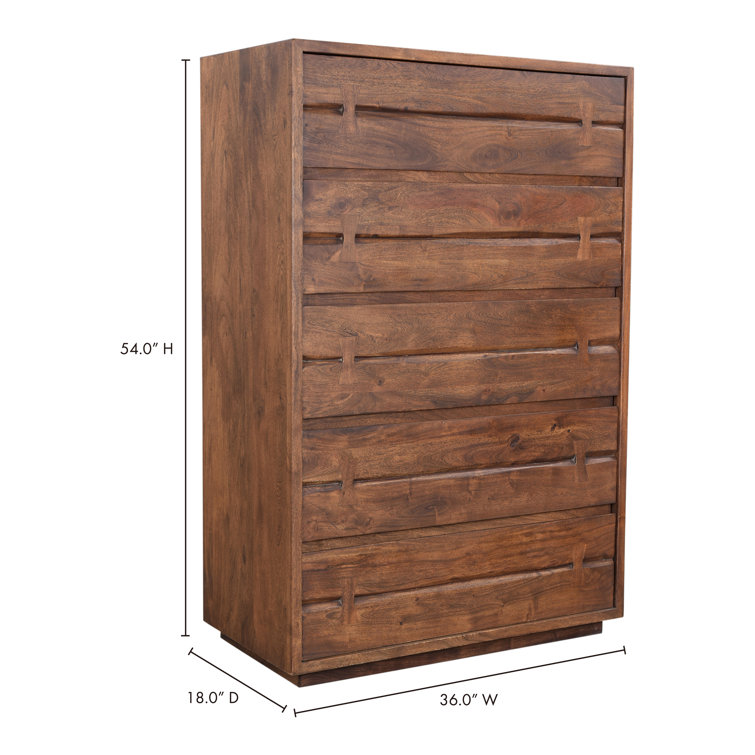 Rustic Live-Edge Acacia 5-Drawer Chest in Warm Brown