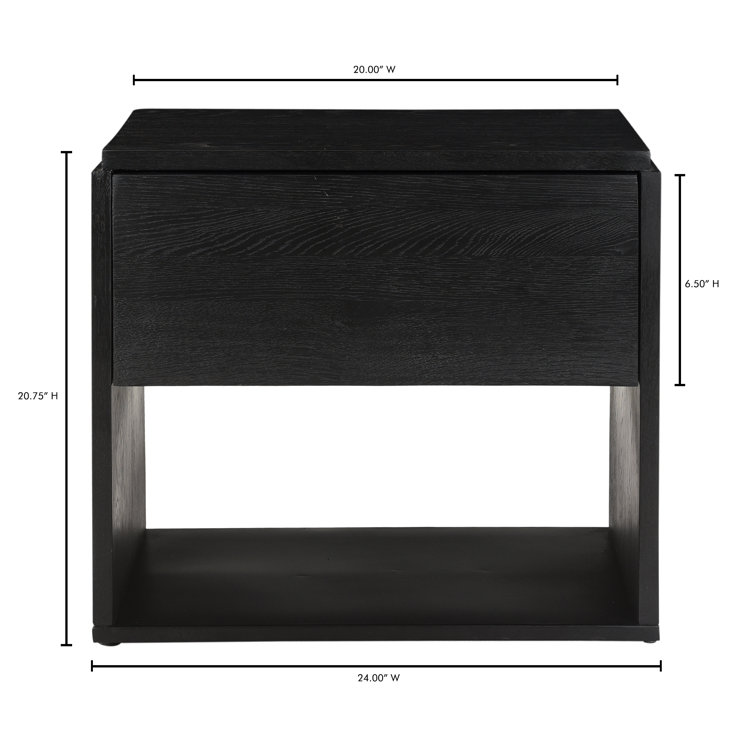 Calypso Matte Black Solid Oak 1-Drawer Nightstand with Iron Base