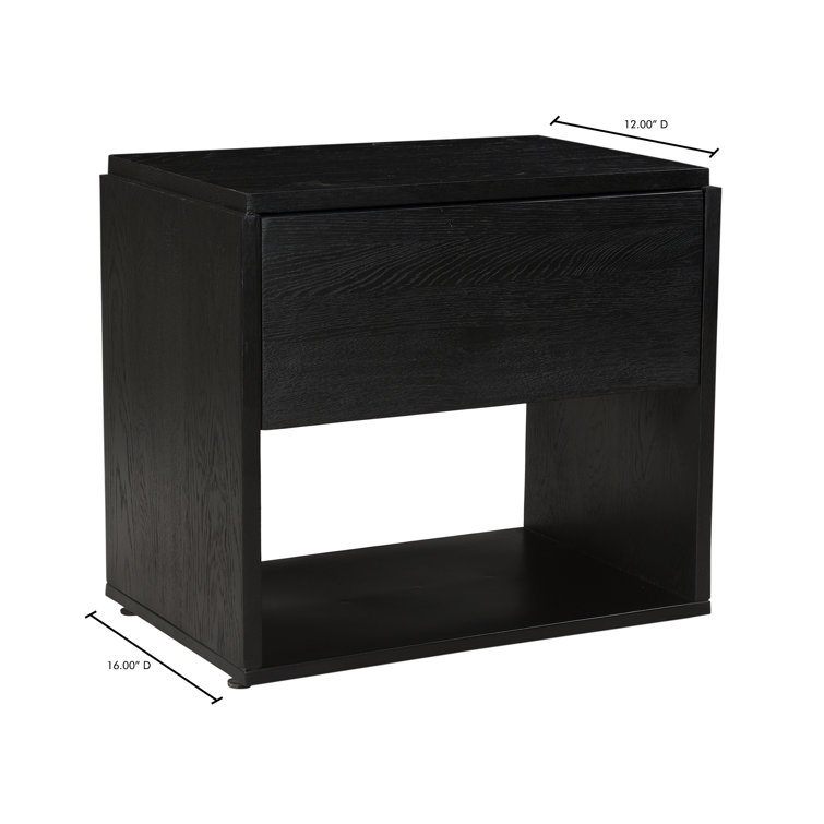 Calypso Matte Black Solid Oak 1-Drawer Nightstand with Iron Base