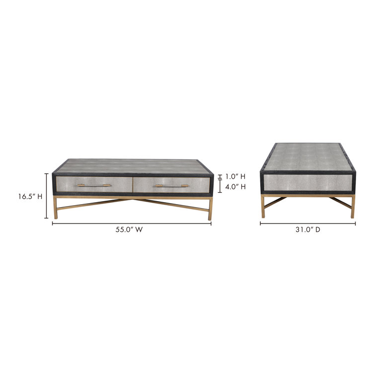 Trent Mako Art Deco Blackened Oak Coffee Table with Brass Accents