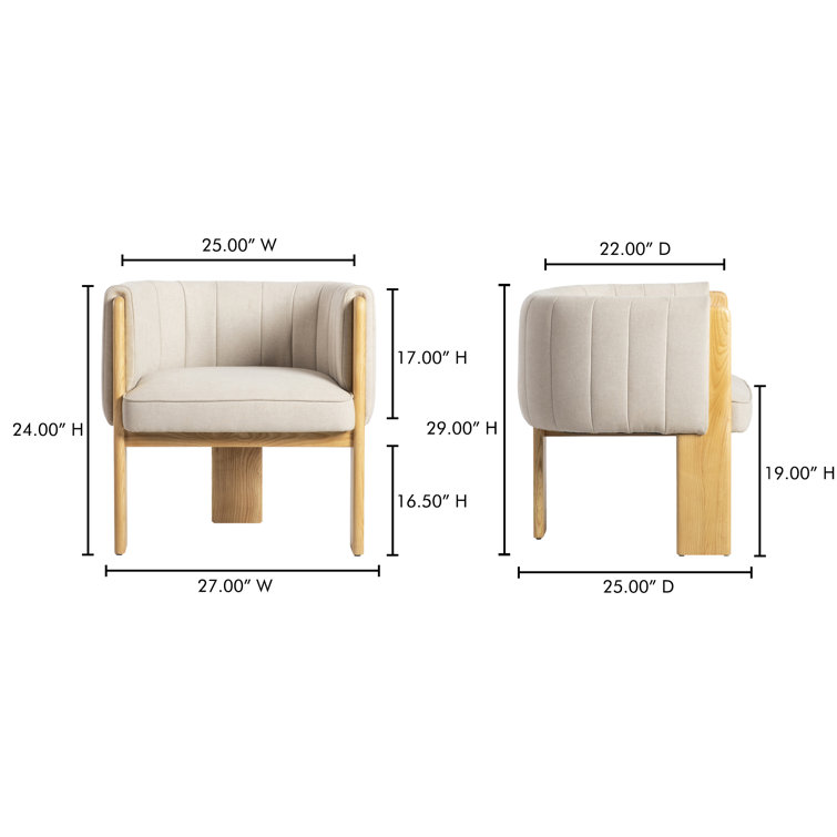 Beige Polyester Upholstered Barrel Chair with Natural Wood Frame