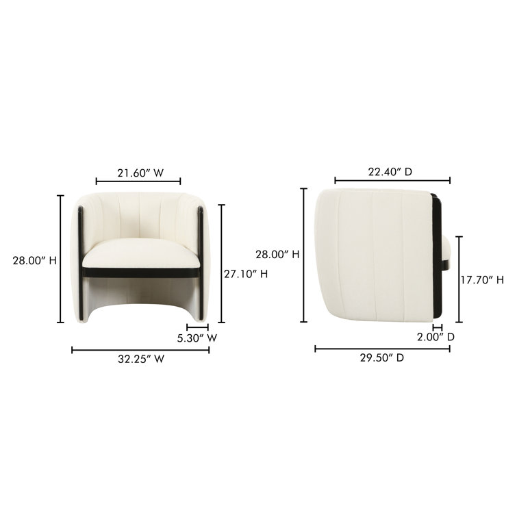 White Polyester Upholstered Armchair with Wood Frame