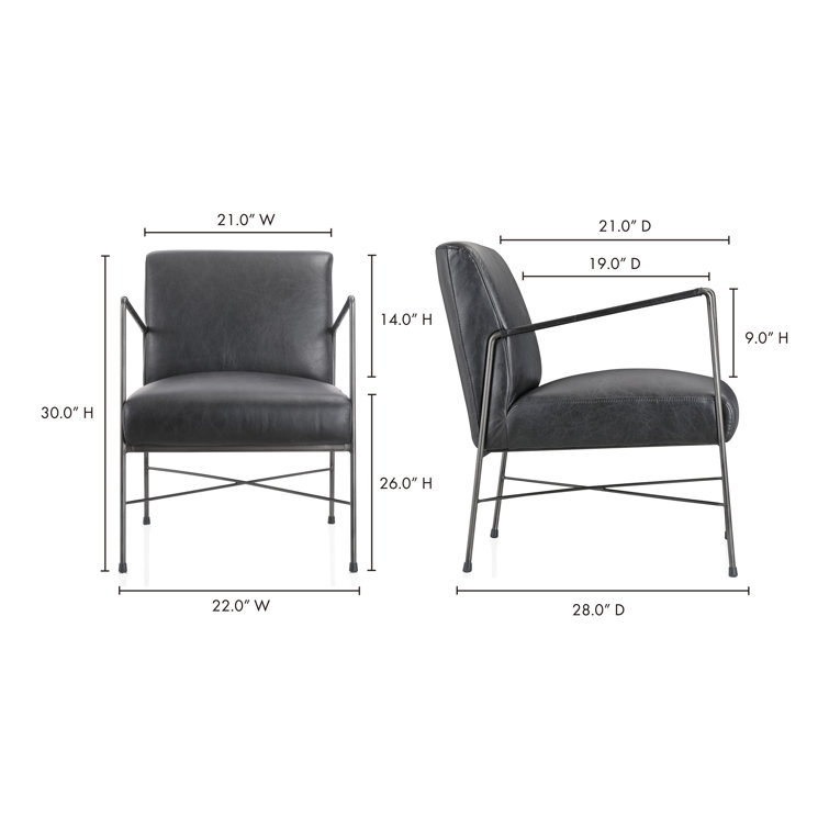 Dagwood Black Geometric Top-Grain Leather Chaise with Metal Frame