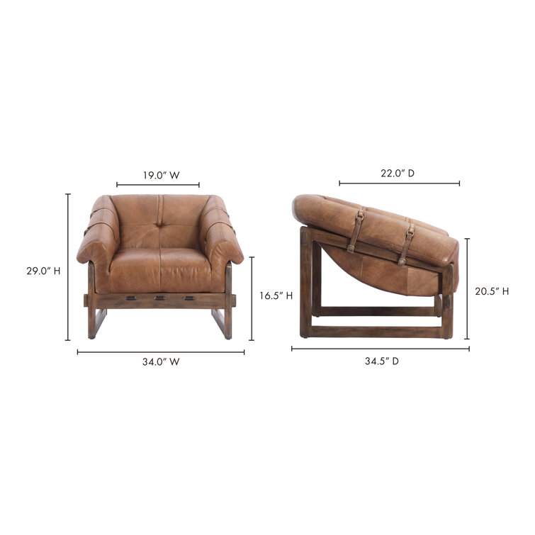 Bellos Brown Leather Club Chair with Dark Rubberwood Frame