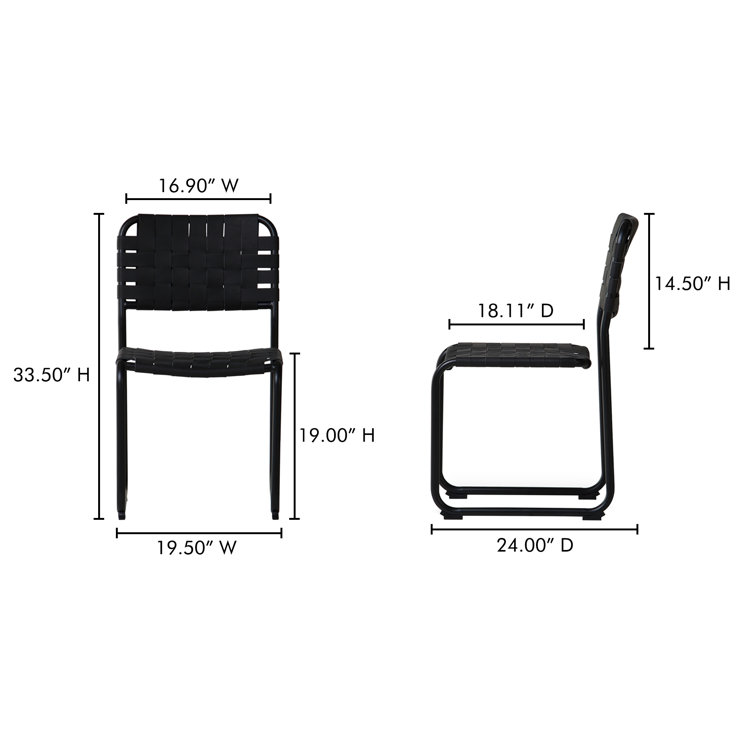 Bailee Black Genuine Leather and Iron Side Chair Set