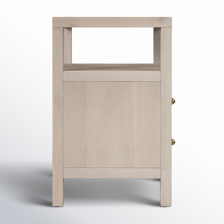Nora Antique Taupe 2-Drawer Acacia Wood Nightstand