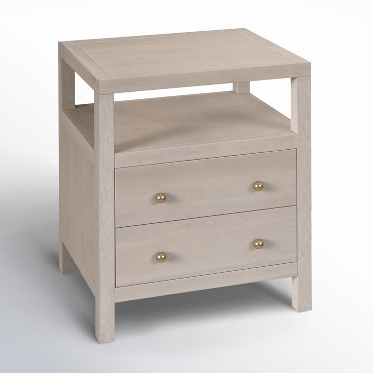 Nora Antique Taupe 2-Drawer Acacia Wood Nightstand