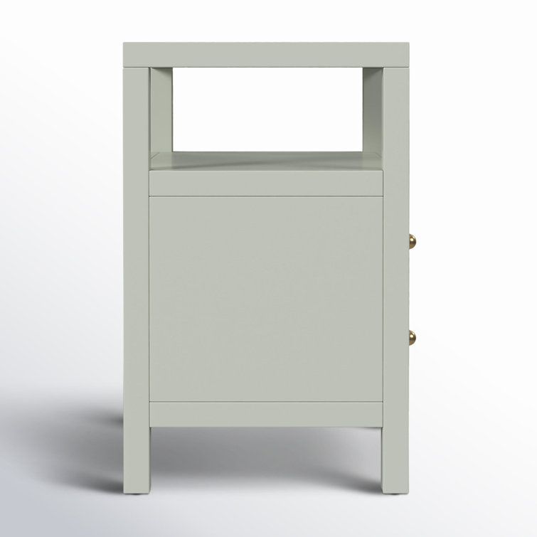 Sage Green 2-Drawer Nightstand with Open Shelf