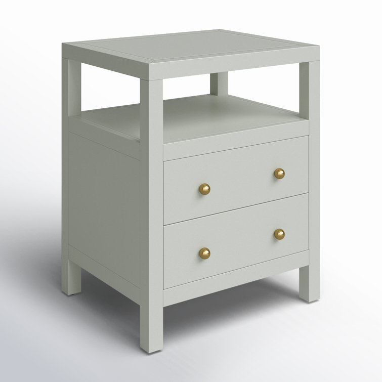 Sage Green 2-Drawer Nightstand with Open Shelf