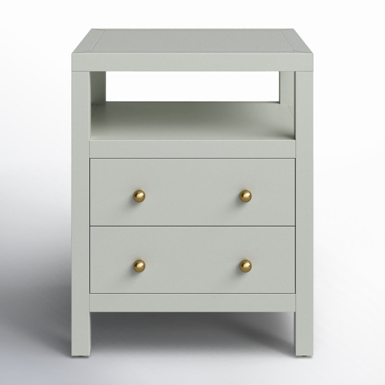 Sage Green 2-Drawer Nightstand with Open Shelf