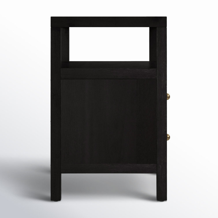 Antique Coffee 2-Drawer Wide Nightstand with Open Shelf