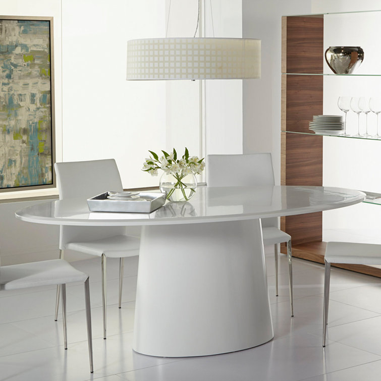 Contemporary Mid-Century 78'' Oval Wood Dining Table in Matte White