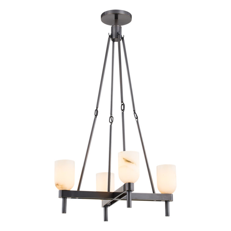 Lucian 22" Urban Bronze Alabaster Bowl Pendant Light with Polished Nickel Accents