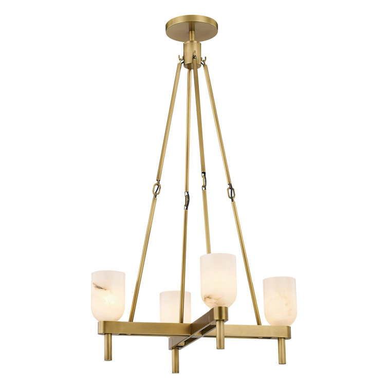 Lucian Vintage Brass & Alabaster Glass 4-Light Geometric Chandelier