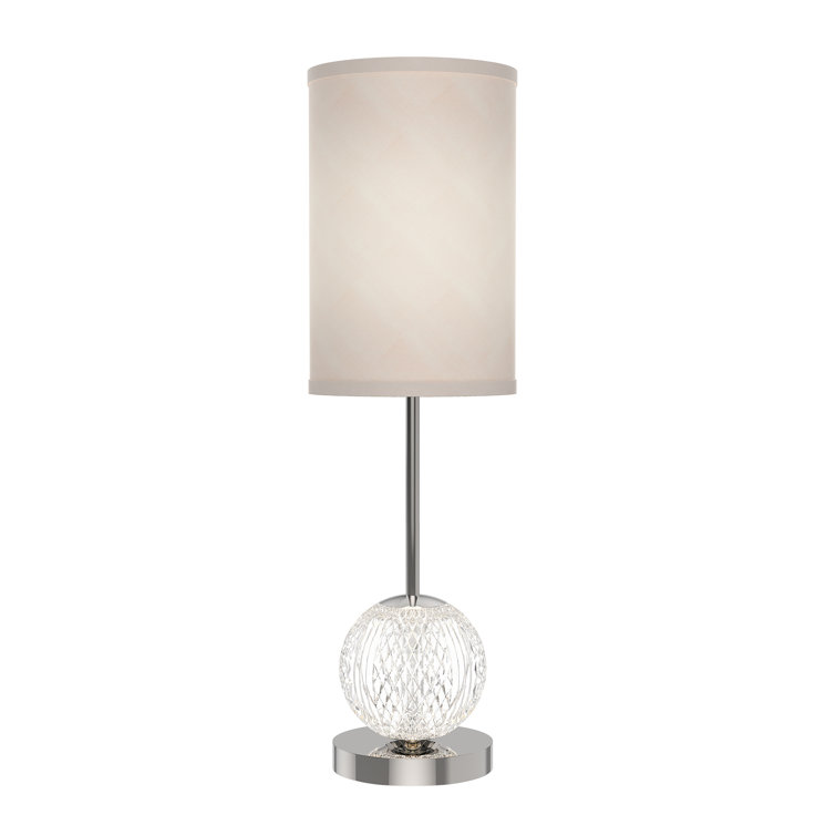 Polished Nickel and White Linen Table Lamp with Crystal Base