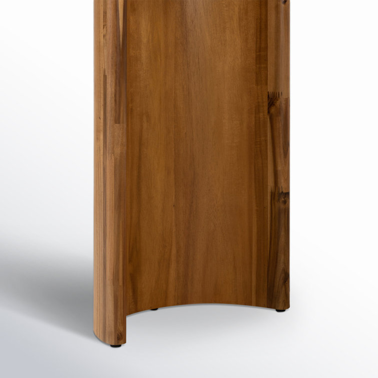 Sandy Acacia Wood Demilune Console Table with Storage