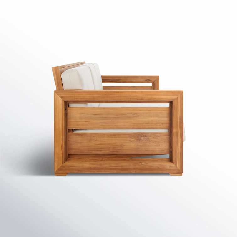 Natural Teak Wood Outdoor 3-Seat Sofa with Cream Cushions