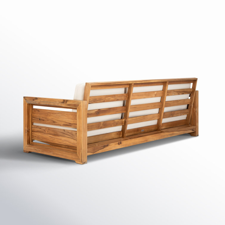 Natural Teak Wood Outdoor 3-Seat Sofa with Cream Cushions