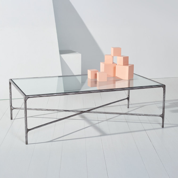 Evelynn Rectangular Silver Iron and Glass Coffee Table