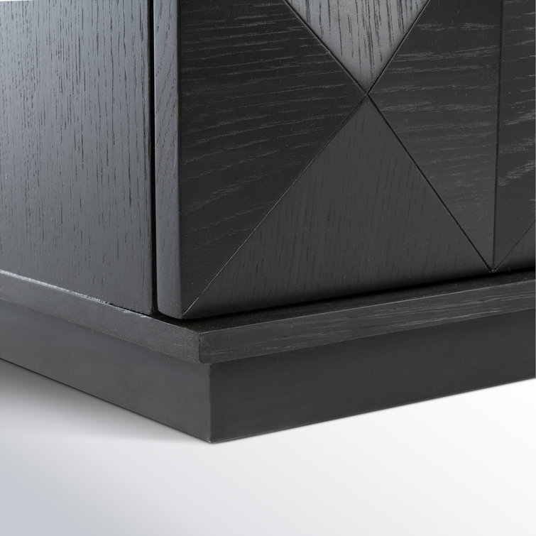 Black Geometric 2-Drawer Solid Wood Nightstand