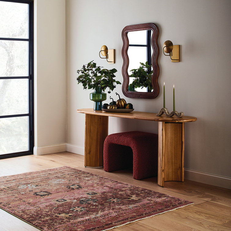 Sandy Acacia Wood Demilune Console Table with Storage