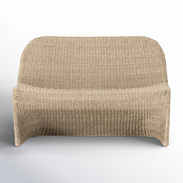 Curved Natural Wicker Outdoor Bench in Beige