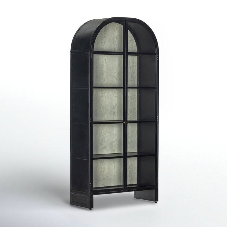 Tall Black Iron and Vintage White Oak Arched Display Cabinet