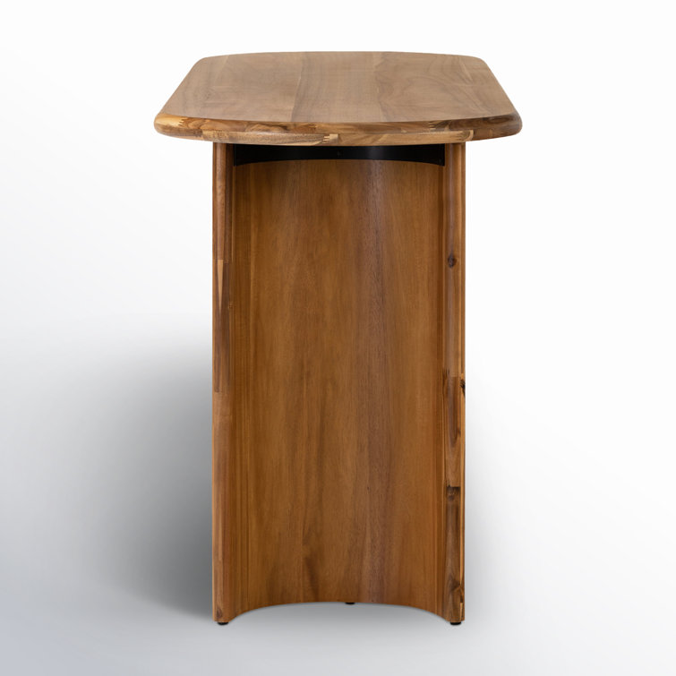 Sandy Acacia Wood Demilune Console Table with Storage