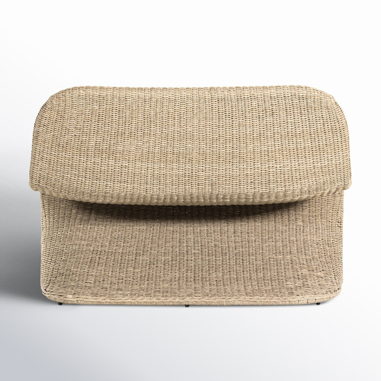 Curved Natural Wicker Outdoor Bench in Beige