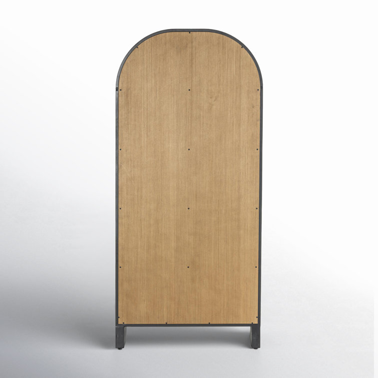 Tall Black Iron and Vintage White Oak Arched Display Cabinet