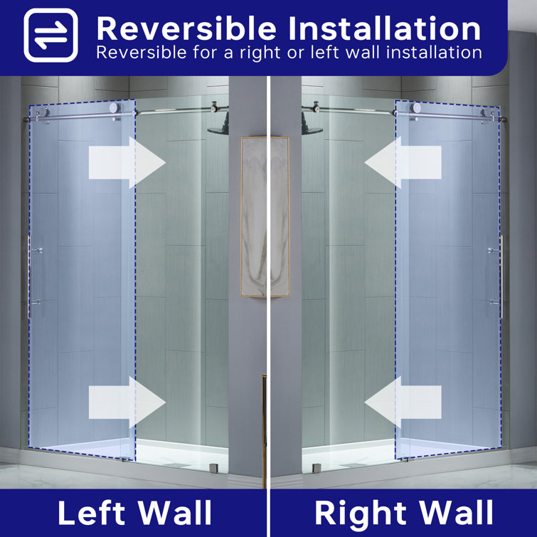 Chrome Finish Frameless Sliding Shower Door with Clear Tempered Glass