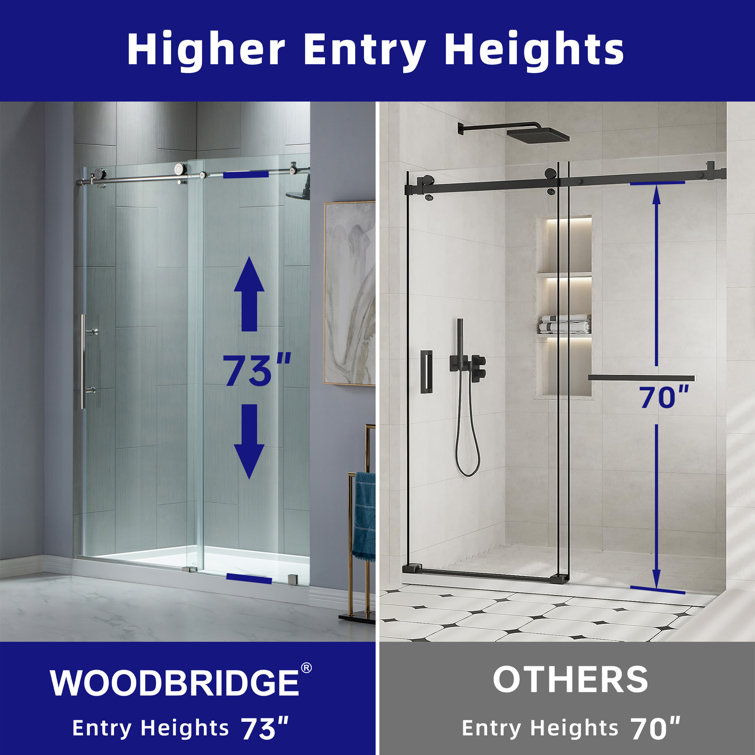 Chrome Finish Frameless Sliding Shower Door with Clear Tempered Glass