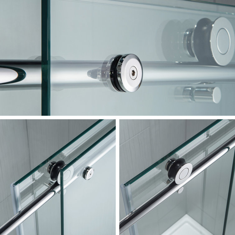 Chrome Finish Frameless Sliding Shower Door with Clear Tempered Glass