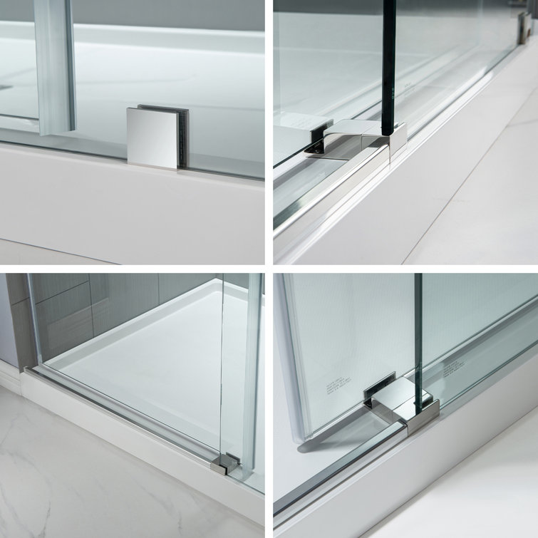 Chrome Finish Frameless Sliding Shower Door with Clear Tempered Glass