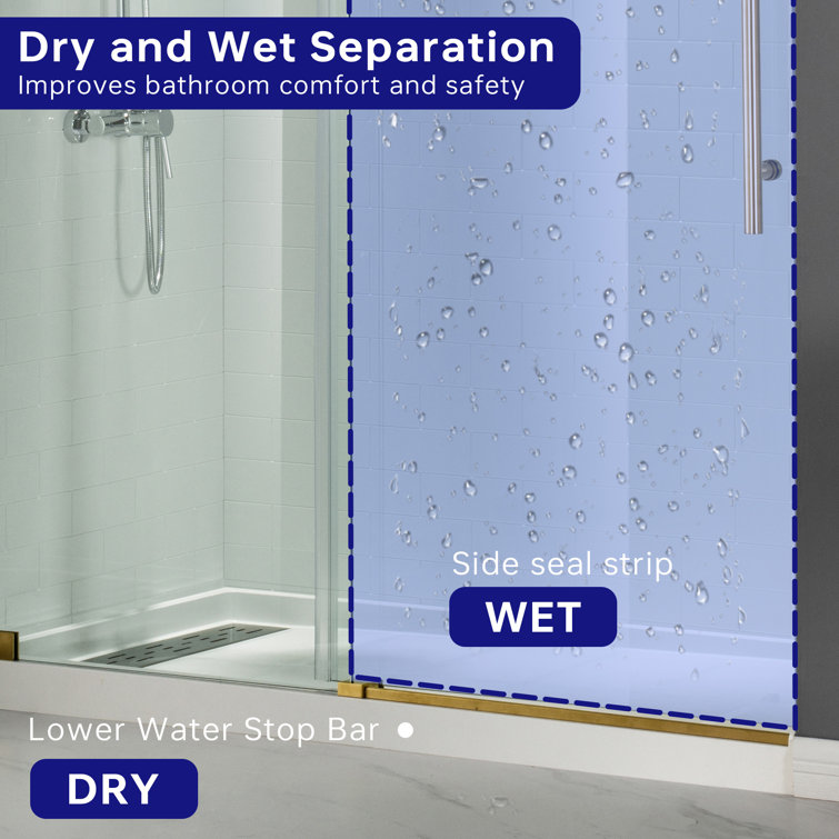 Gold Frameless Sliding Shower Door with Clear Tempered Glass