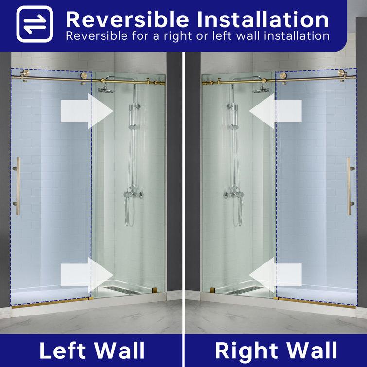 Gold Frameless Sliding Shower Door with Clear Tempered Glass