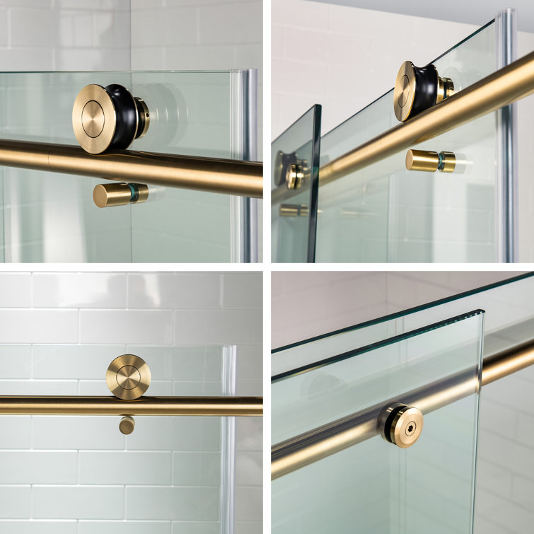Gold Frameless Sliding Shower Door with Clear Tempered Glass