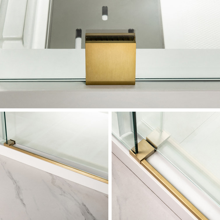 Gold Frameless Sliding Shower Door with Clear Tempered Glass